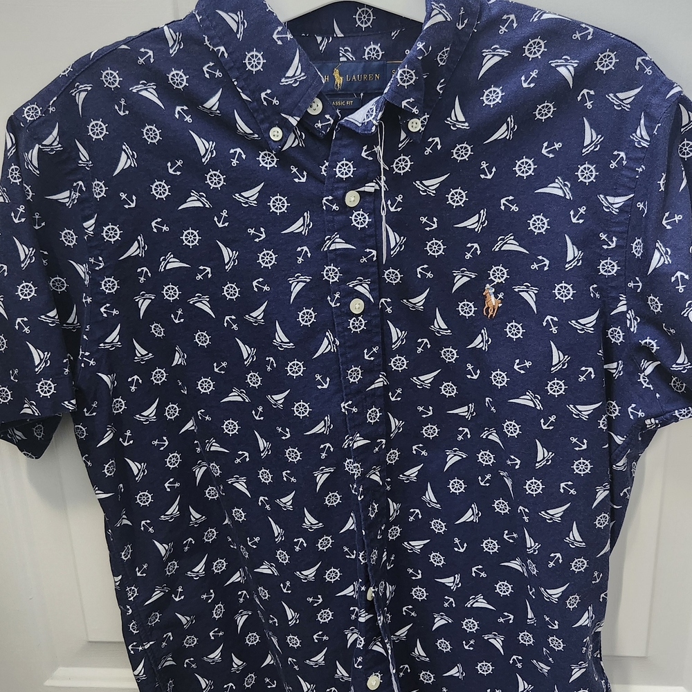 Ralph Lauren Men's Blue Nautical Print Shirt